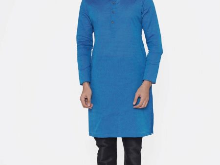 Manyavar Men Blue Woven Design Straight Kurta Online Sale