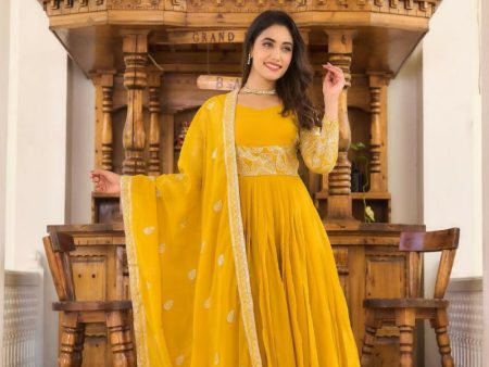 Aastha Fashion Mustard Fox Georgette Heavy sequence Embroidery Work Gown Online