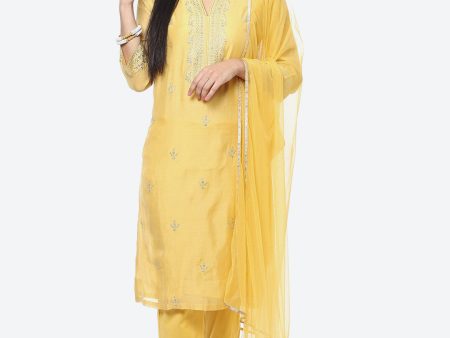 Biba Floral Embroidered Thread Work Kurta with Trousers & With Dupatta For Sale