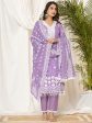 Women Lavender Embroidered Straight Kurta Trousers Set - Taantav For Discount