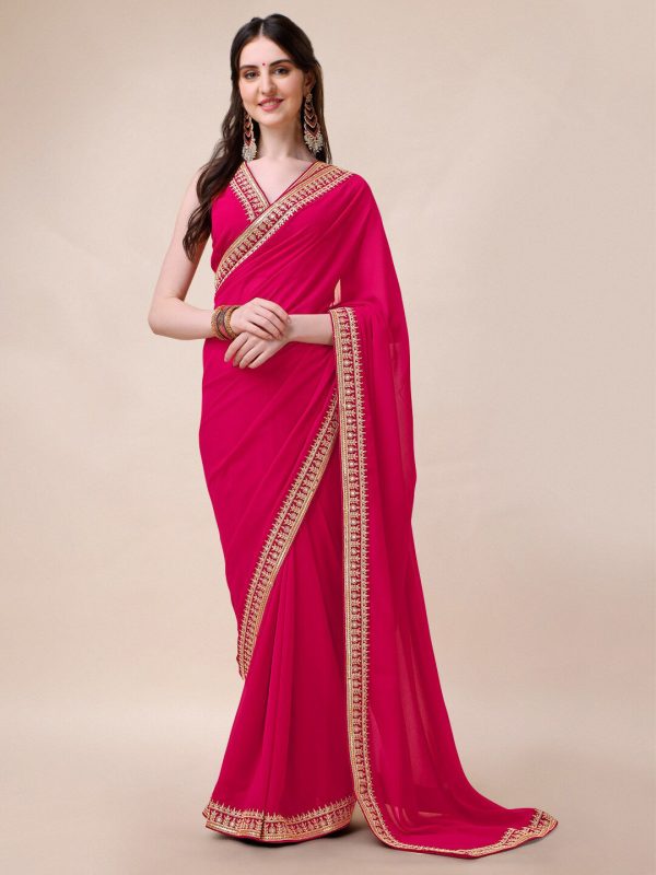 Sangria Embroidered Saree With Blouse For Cheap