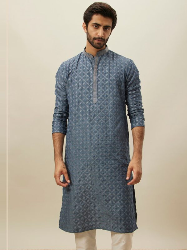 Manyavar Ethnic Motif Embroidered Mandarin Collar Kurta With Pyjamas Hot on Sale