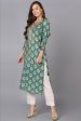 Ahika Green Silk Blend Straight Kurtas Sale