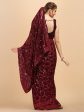 Sangria Burgundy Sequinned Pure Georgette Heavy Work Saree For Discount