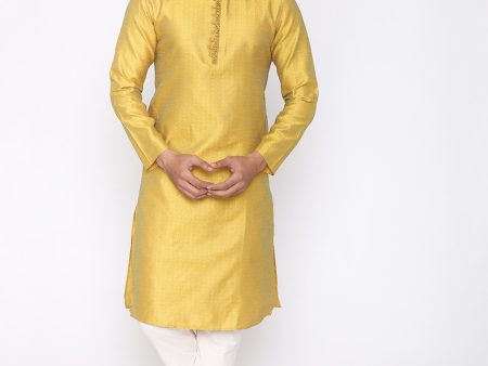 Manyavar Men Yellow & White Self Design Kurta with Churidar For Discount