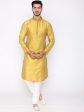 Manyavar Men Yellow & White Self Design Kurta with Churidar For Discount