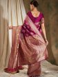 Sangria Burgundy & Gold-Toned Ethnic Motifs Woven Design Zari Silk Blend Banarasi Saree For Sale