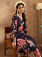 Women Navy Blue Printed Straight Kurta Trousers Set - Taantav Online