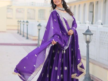 Aastha Fashion Dark Purple Fox Georgette Heavy 3mm sequence Embroidery Work Gown For Sale