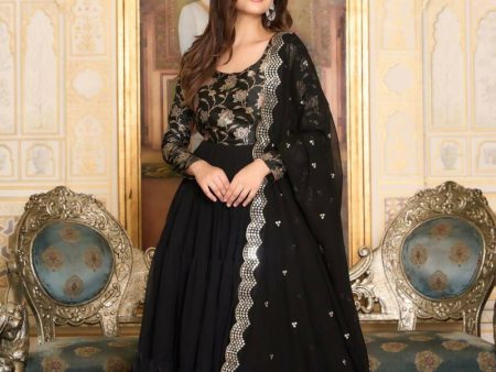 Aastha Fashion Black Fox Georgette pure zecard work Gown Sale