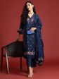 Women Navy Blue Embroidered Straight Kurta Trousers With Dupatta Set - Taantav Online now