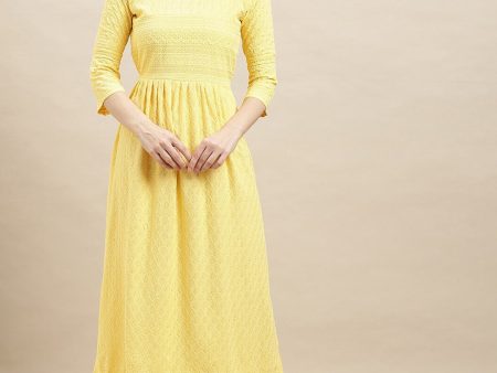 Sangria Yellow Ethnic Motifs Embroidered Chikankari A-Line Kurta For Cheap