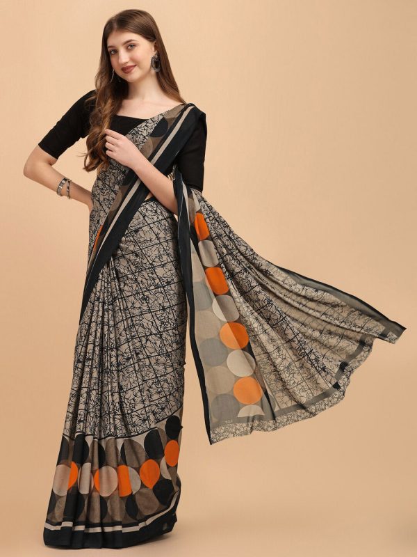 Sangria Black & Beige Pure Georgette Saree Fashion