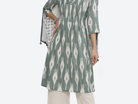 Biba Abstract Printed A-Line Kurta with Palazzos & Dupatta Online Hot Sale