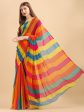 Sangria Yellow & Turquoise Blue Colourblocked Pure Chiffon Saree Online Hot Sale