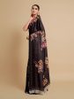 Sangria Black & Burgundy Floral Zari Satin Saree Fashion