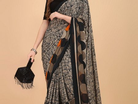 Sangria Black & Beige Pure Georgette Saree Fashion