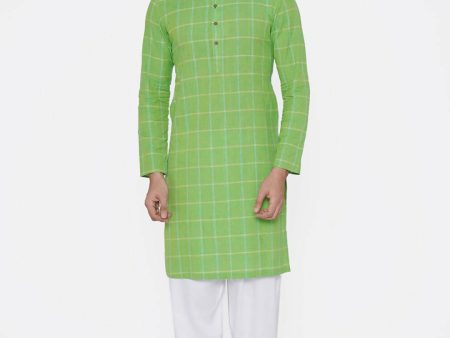 Manyavar Men Green Checked Straight Kurta Discount