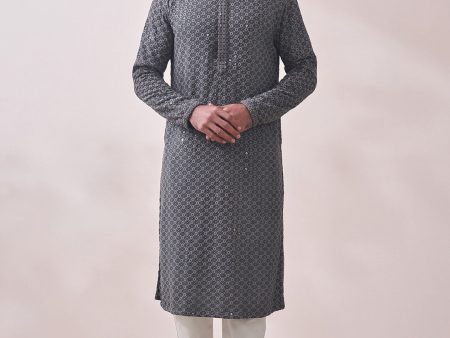 Manyavar Men Floral Embroidered Kurta with Pyjamas For Sale