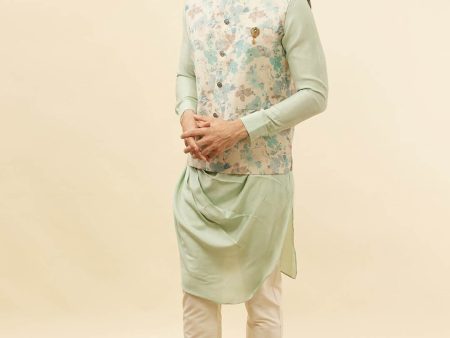 Manyavar Floral Printed Regular Kurta and Trousers With Nehru Jacket on Sale