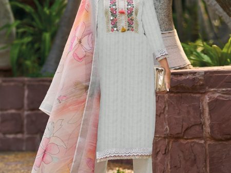 Women Off White Embroidered Straight Kurta Trousers With Dupatta Set - Taantav Online Hot Sale