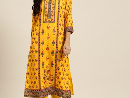 Sangria Women Yellow Ethnic Motifs Printed Kurta with Trousers Online Hot Sale