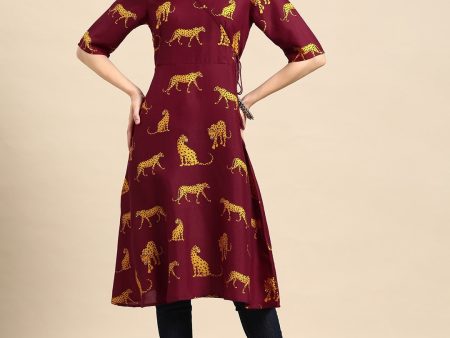 Sangria Animal Print Angrakha Kurta Cheap