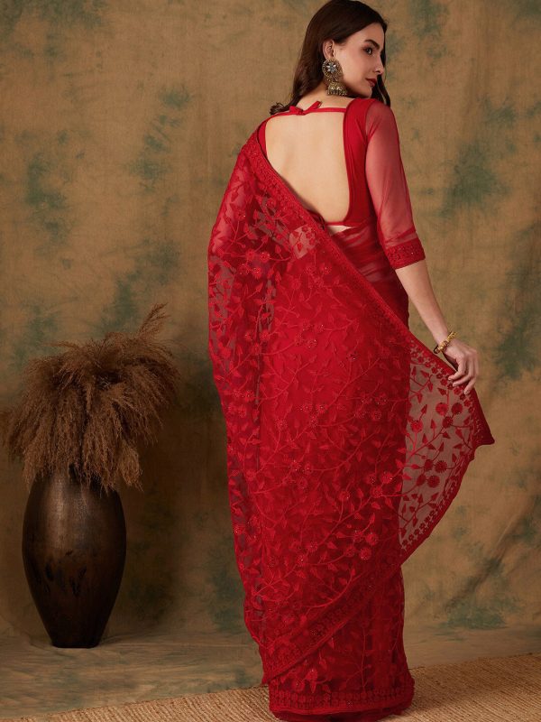 Sangria Embroidered Net Sarees Cheap