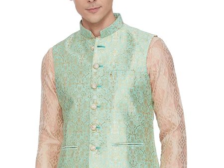 Manyavar Green Self Textured Shiny Pattern Nehru Jacket For Men Online Hot Sale