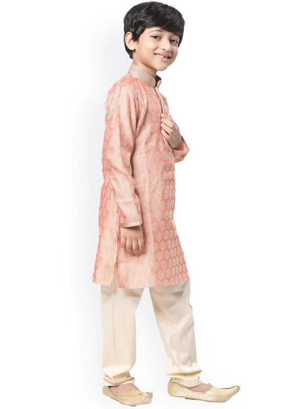 Manyavar Boys Coral Ethnic Motifs Kurta with Salwar Cheap