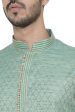 Manyavar Firoz Green Knee Long Full Sleeves Kurta and Payjama Set For Men Hot on Sale